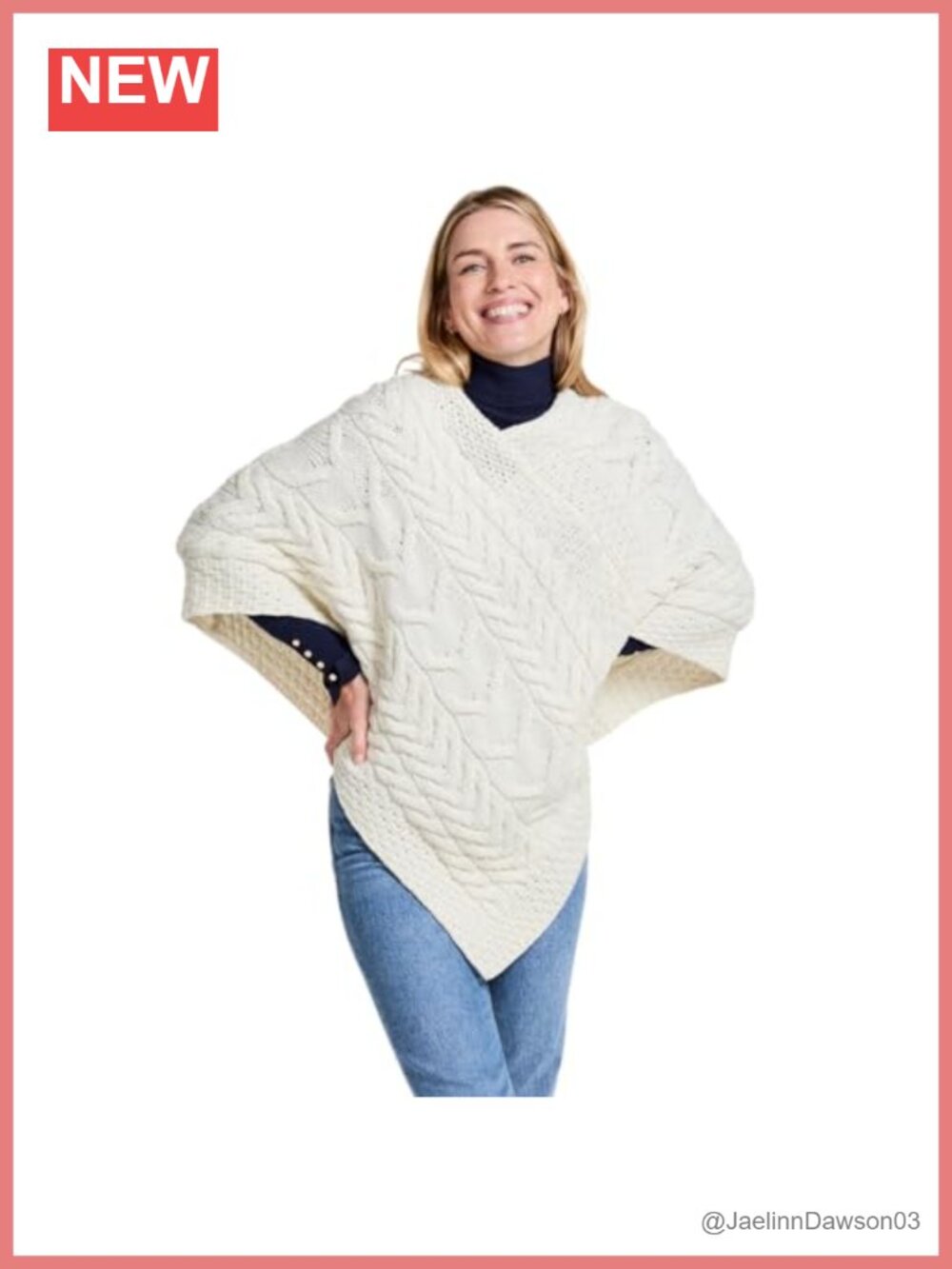 Merino Wool Cable Knit Wrap Poncho Pullover V-Neck One Size